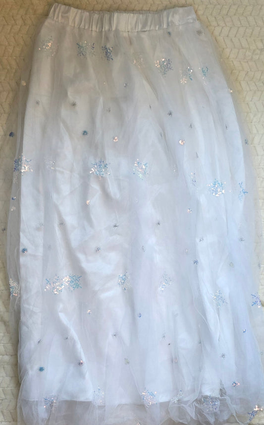 #190 Women’s Small Elestory White/Silver Snowflake Tulle Skirt