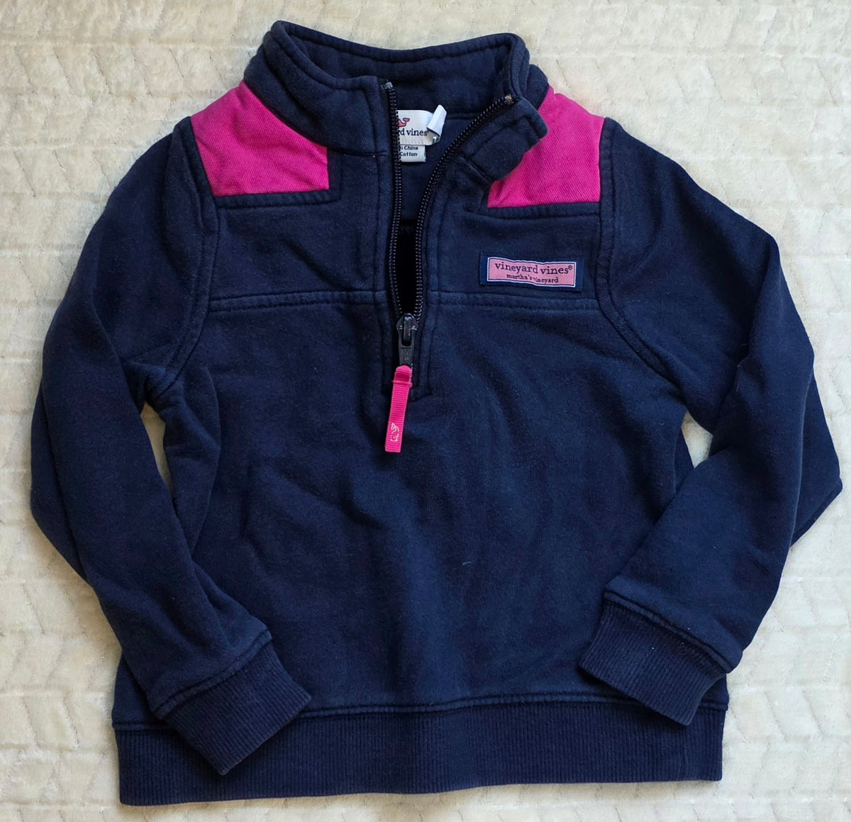 #190 Girls 2T Vineyard Vines Shep Shirt Navy & Pink Quarter Zip