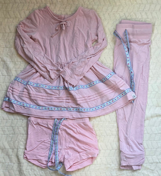 #190 Girls 2T Love & Grow 3‑Piece Lounge Set Pink Floral Trim