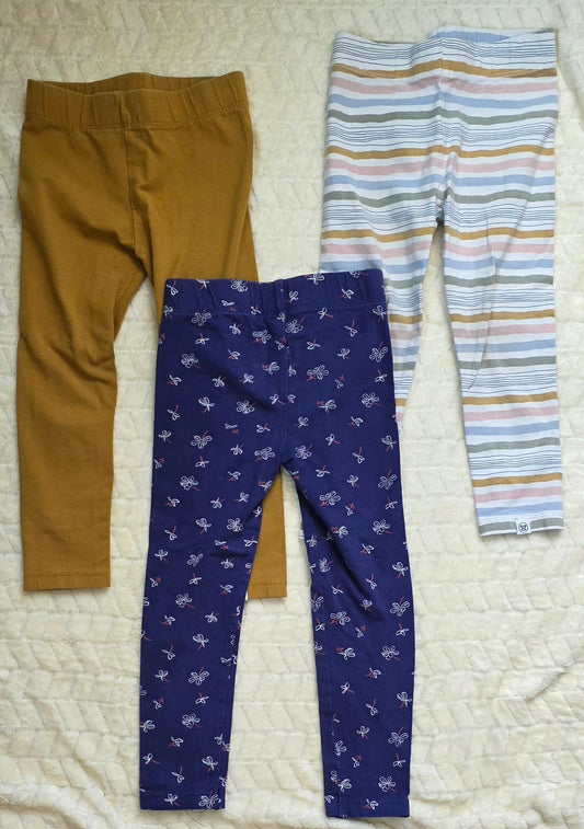 #190 Girls 2T Honest Leggings Bundle Mustard, Navy, and Striped (1 of 2)
