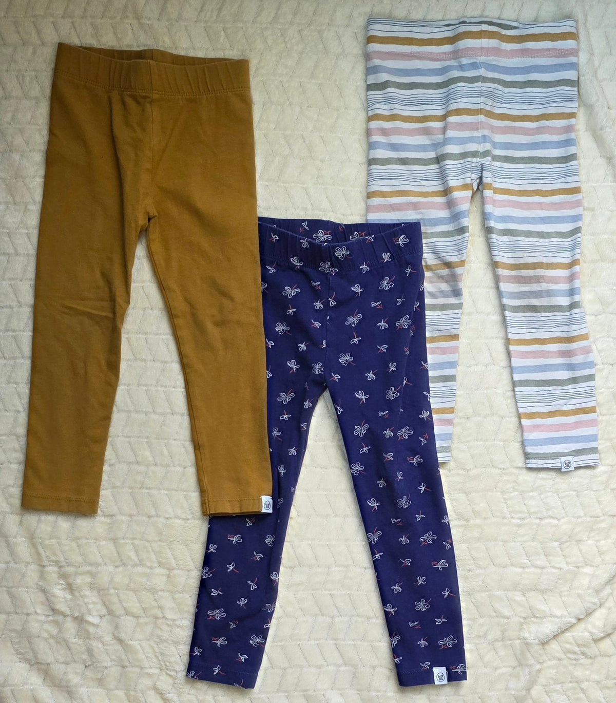 #190 Girls 2T Honest Leggings Bundle Mustard, Navy, and Striped (2 of 2)