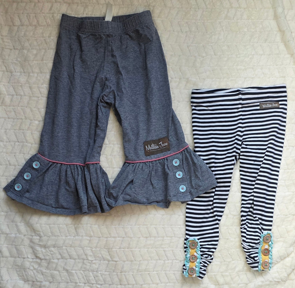 #190 Girls 2T Matilda Jane Pants Bundle of 2 Gray Ruffle + Black/White Stripe (1 of 2)