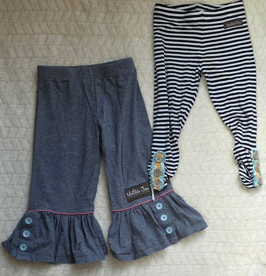 #190 Girls 2T Matilda Jane Pants Bundle of 2 Gray Ruffle + Black/White Stripe (2 of 2)