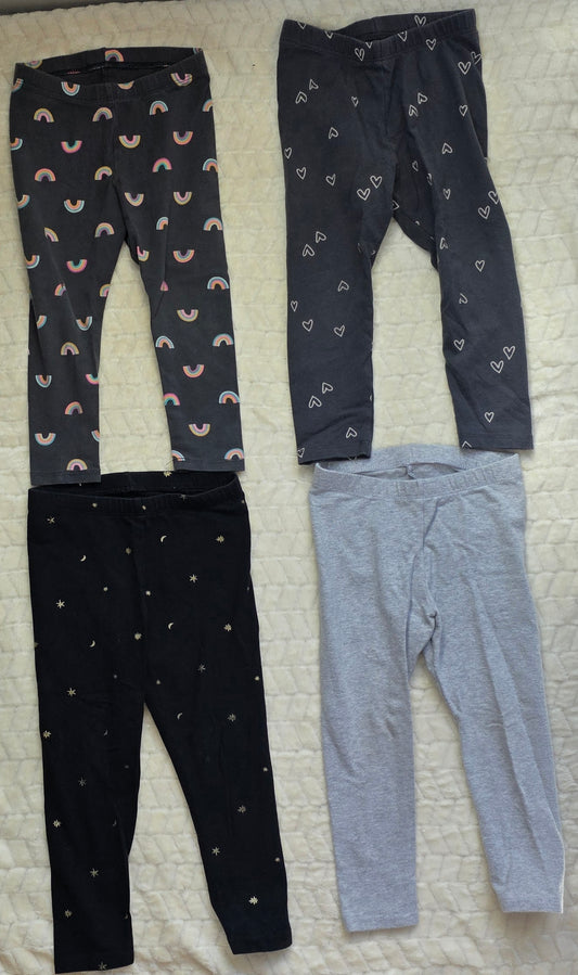 #190 Girls 2T Cat & Jack Leggings Bundle of 4 Gray, Teal, Hearts & Rainbow