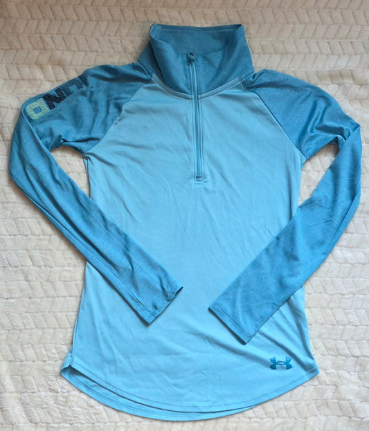 #190 Girls YLG (Large) Under Armour Quarter‑Zip Blue Pullover (Lightweight Fabric)