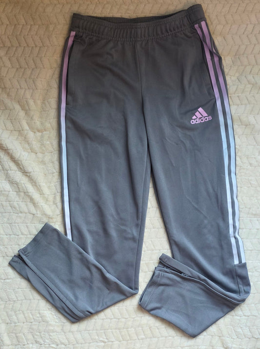 #190 Girls 13–14Y Adidas Athletic Pants Gray w/ Pink Ombré Stripes