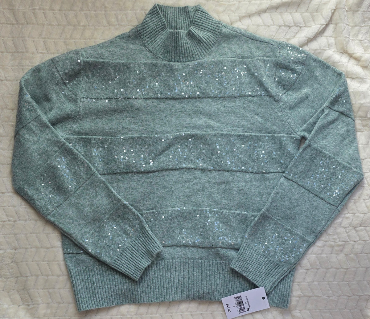 #190 Women’s S Ophelia Roe Sweater Pale Green Sequin Bands (NWT)