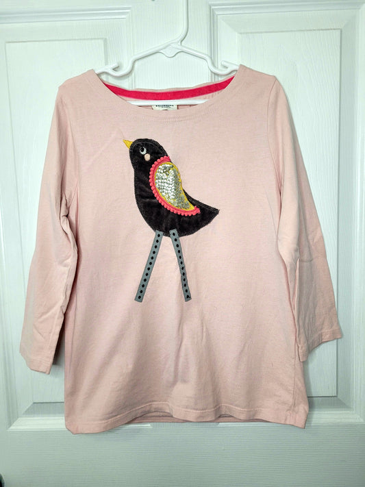 #164 Mini Boden Velvet Bird Embellished Boat Neck Top Girls 9-10Y