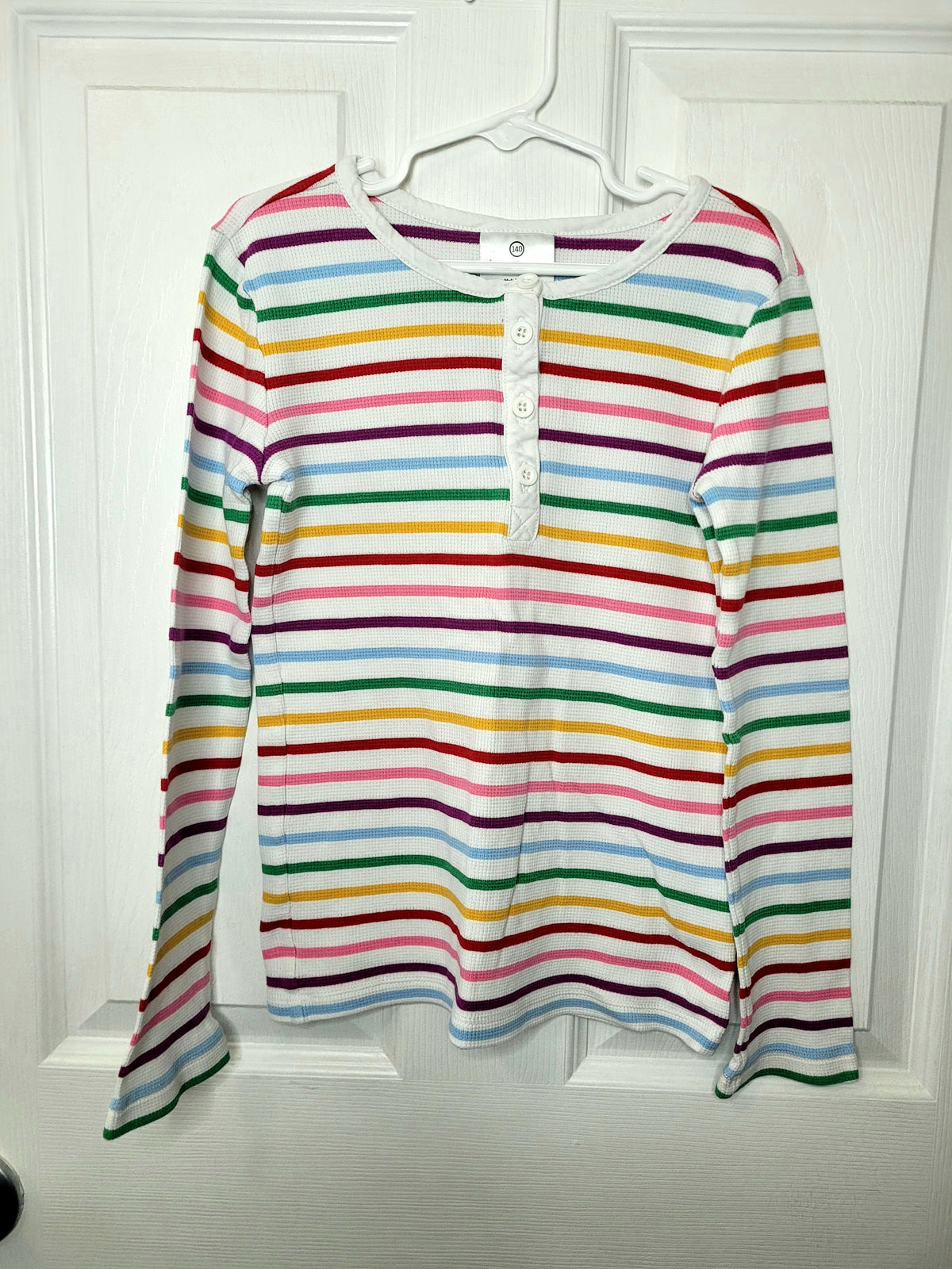 #164 Hanna Andersson Multicolored Striped Henley Top Girls 140/10