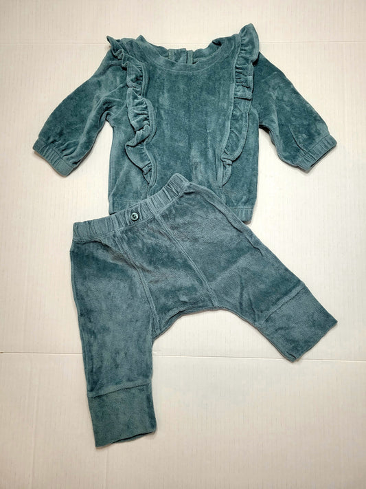 #164 Kate Quinn Velour Ruffle Top and Pants Set Girls 3-6M