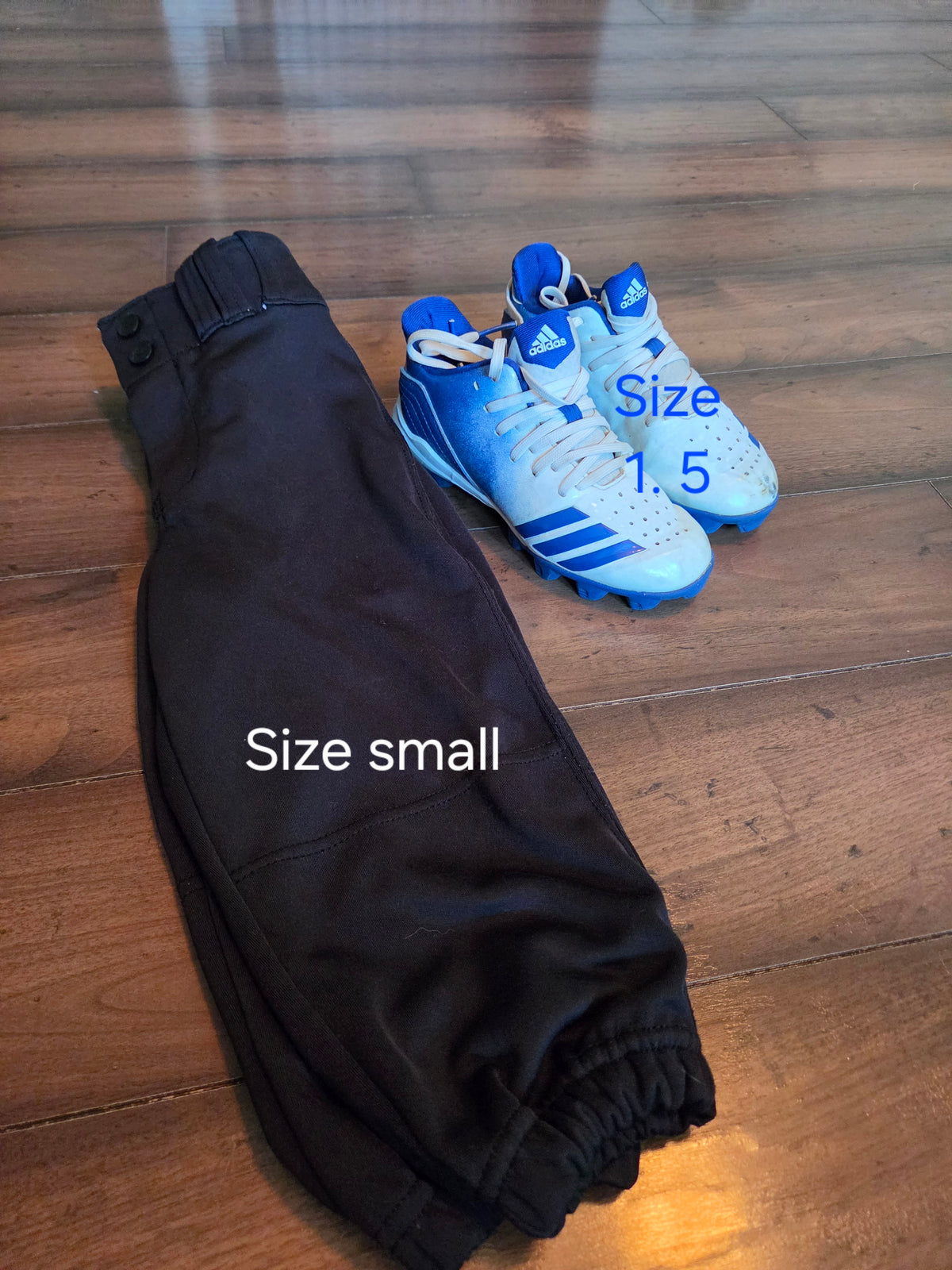 Seller #57 Size 1.5 baseball cleats and Small baseball pants