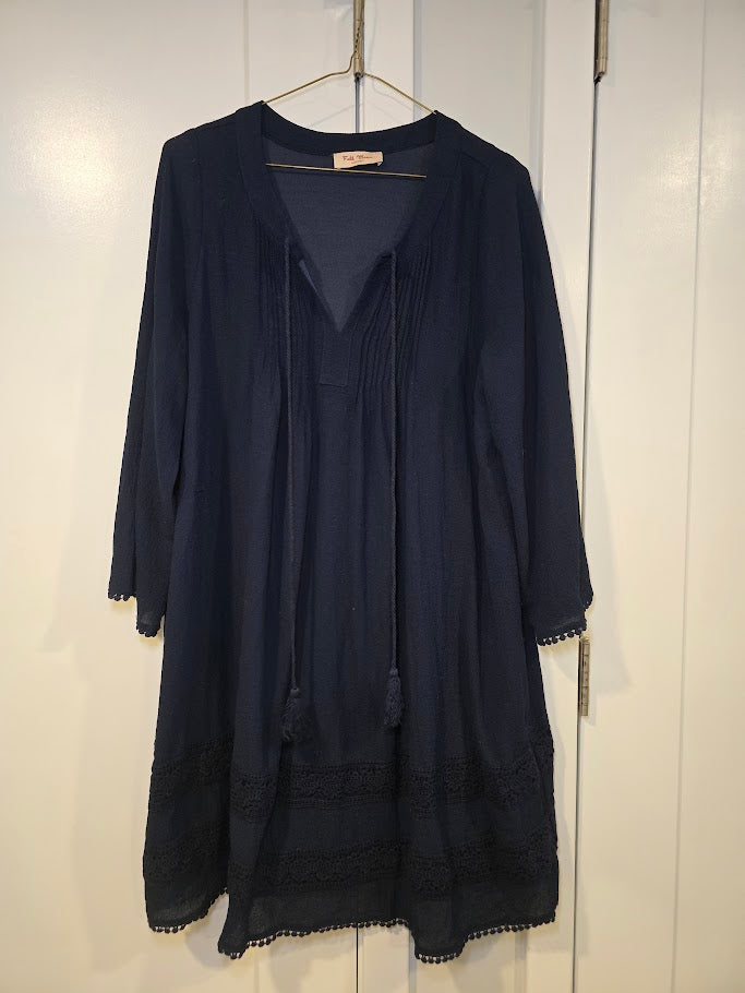 #131 Full Moon Maternity Navy dress with detail bottom sz XL