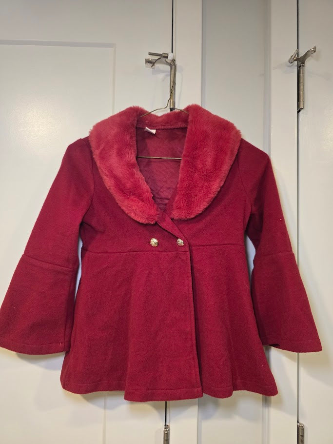 #131 Girls dressy red jacket with faux fur collar sz 7