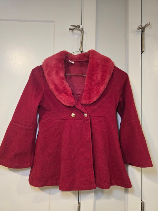 #131 Girls dressy red jacket with faux fur collar sz 7