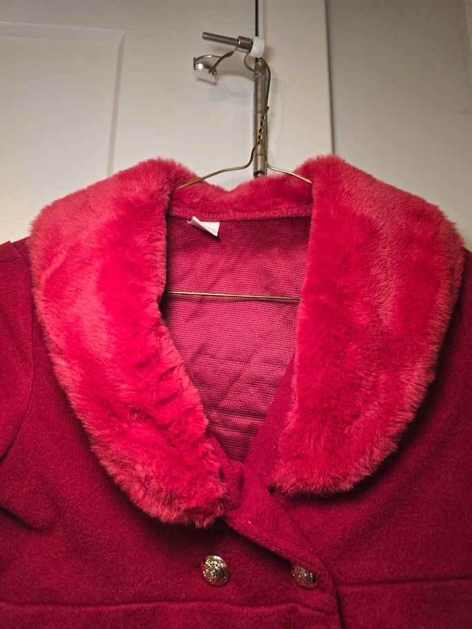 #131 Girls dressy red jacket with faux fur collar sz 7