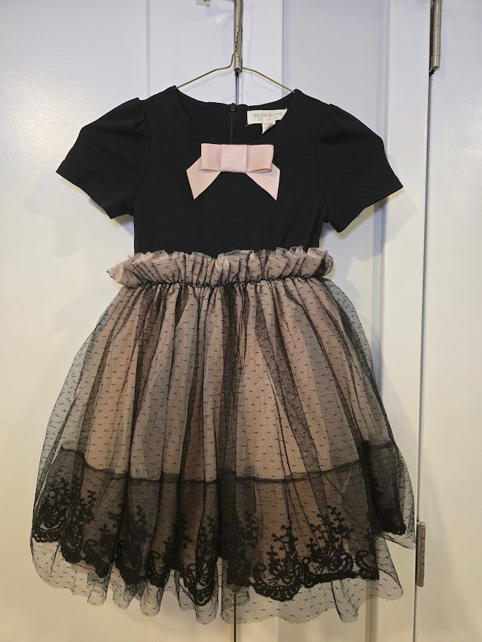#131 Richie House Girls Black and Blush Tulle Dress sz 5 / 6