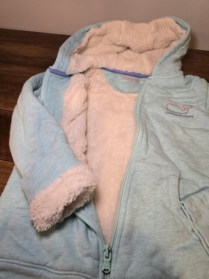 #131 Vineyard Vines light blue sherpa lined zip up hoodie sz S (7 - 8)