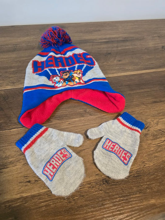 #131 Toddler Paw Patrol Heroes fleece lined hat and matching mittens
