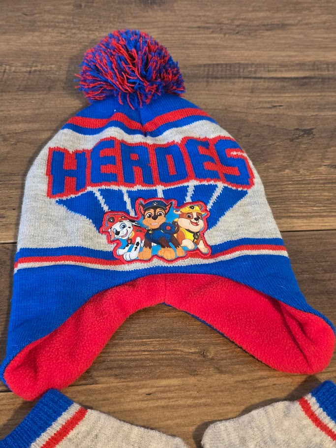 #131 Toddler Paw Patrol Heroes fleece lined hat and matching mittens