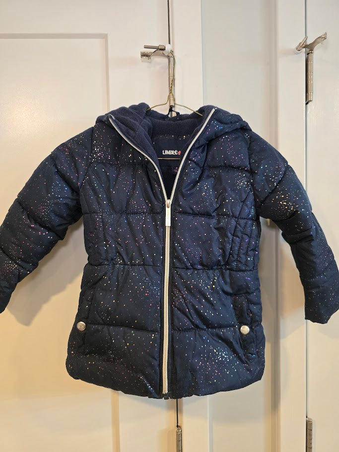 #131 Limited Too girls navy and rainbow sparkle winter coat sz 4