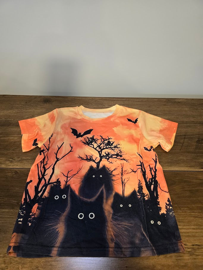 #131 Halloween Cat shirt girls sz 120 (5 - 6)