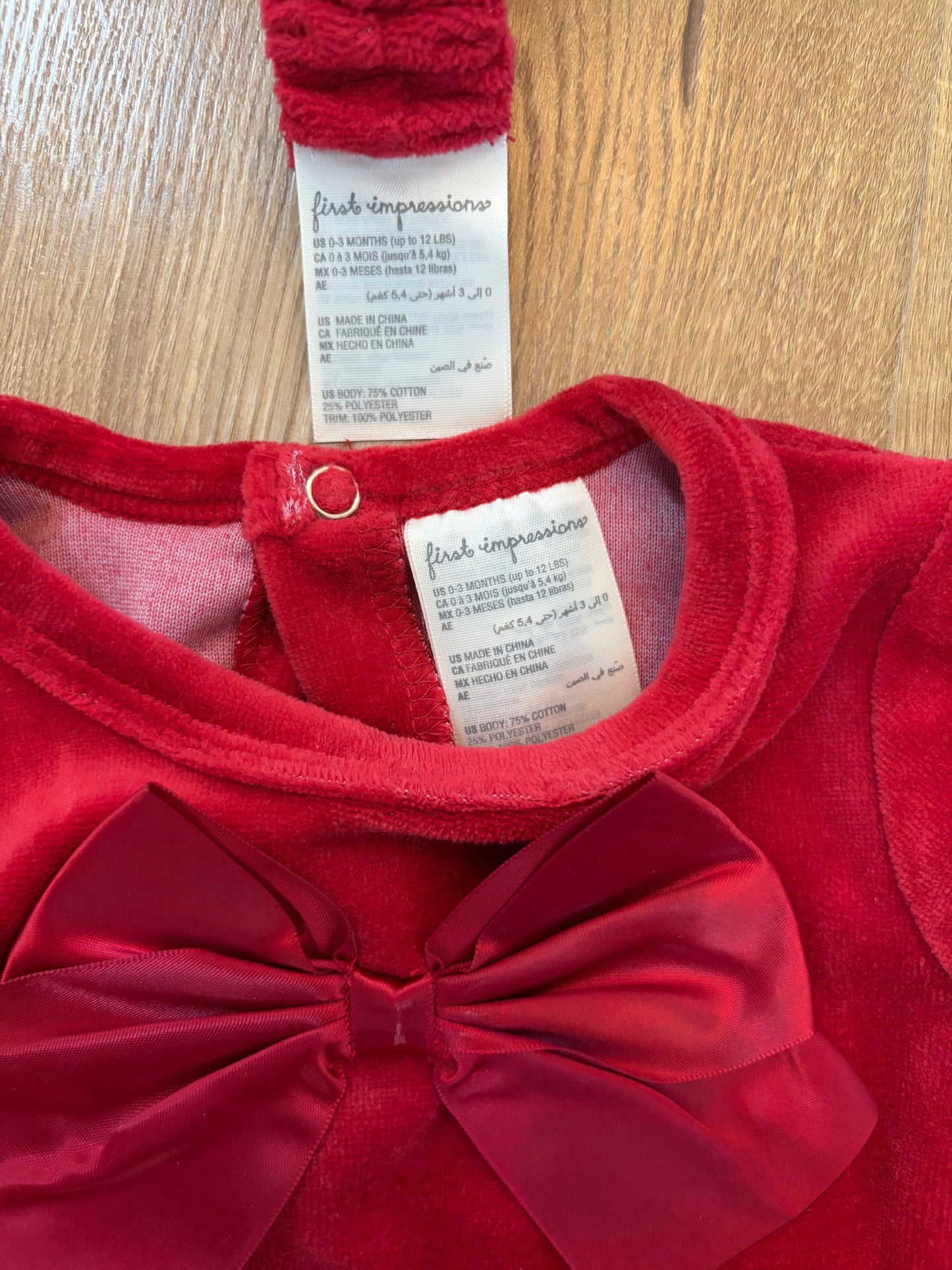 #6 - First Impressions - Girls Red Holiday Outfit with Headband -  0-3 months