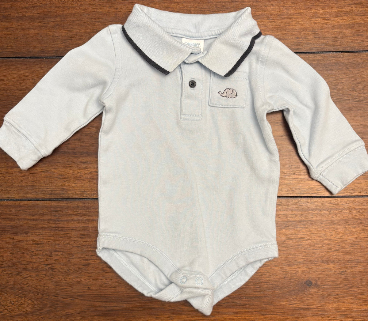 #197 Gymboree Boys Size 3-6M Light Blue & Gray Elephant "Little Peanut" Outfit Set