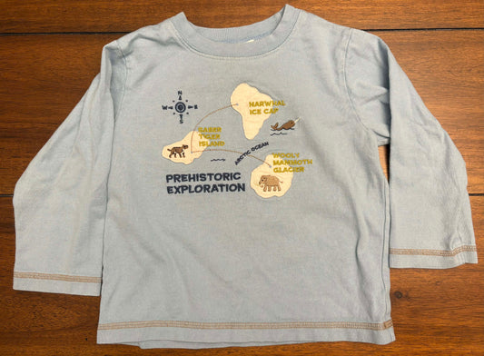 #197 Janie & Jack Boys Size 18-24M Light Blue Prehistoric Exploration Embroidered Long Sleeve Top