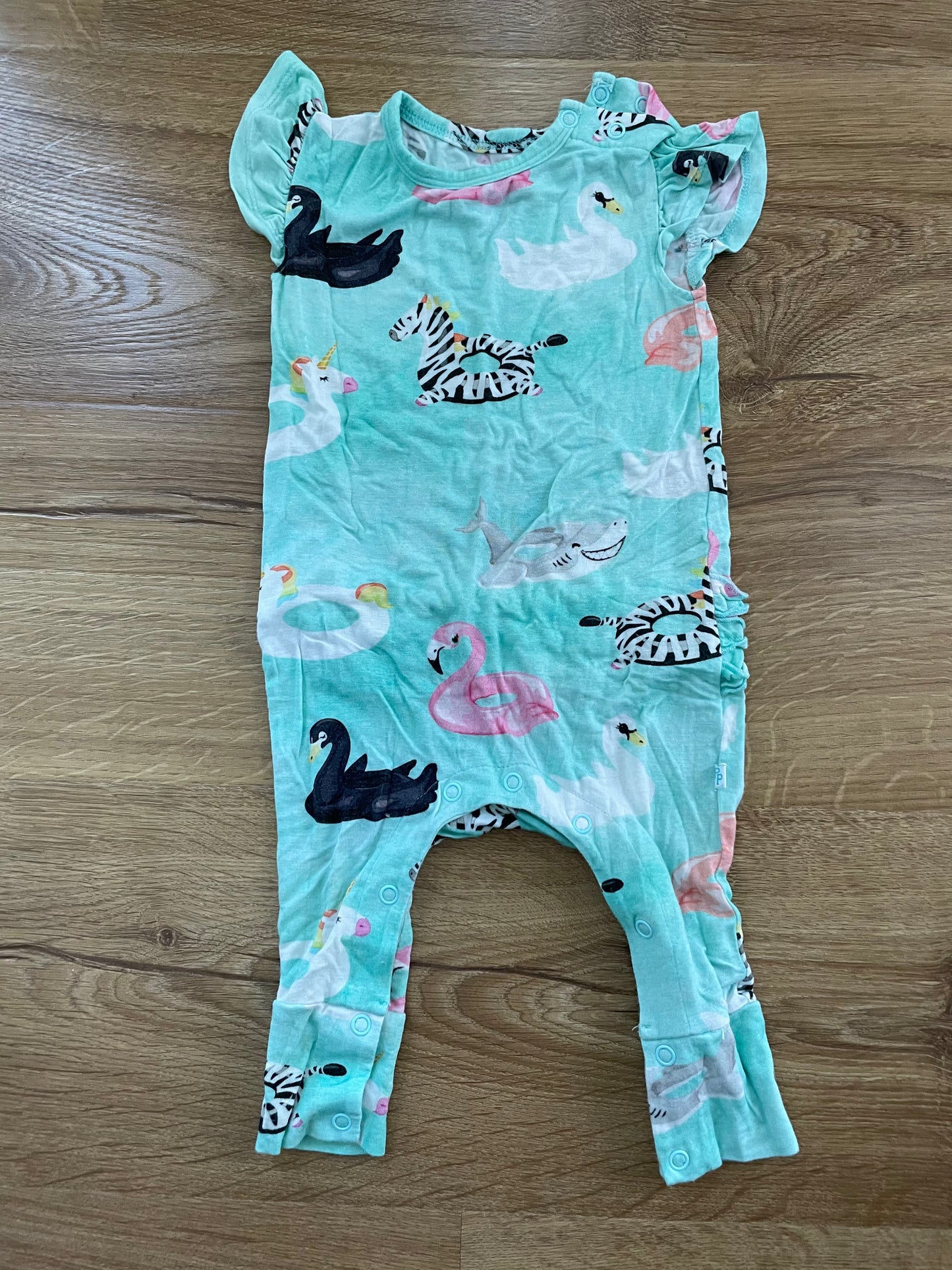 #6 - Girls Posh Peanut Ruffle Romper - summer/swim theme, 6-9 months