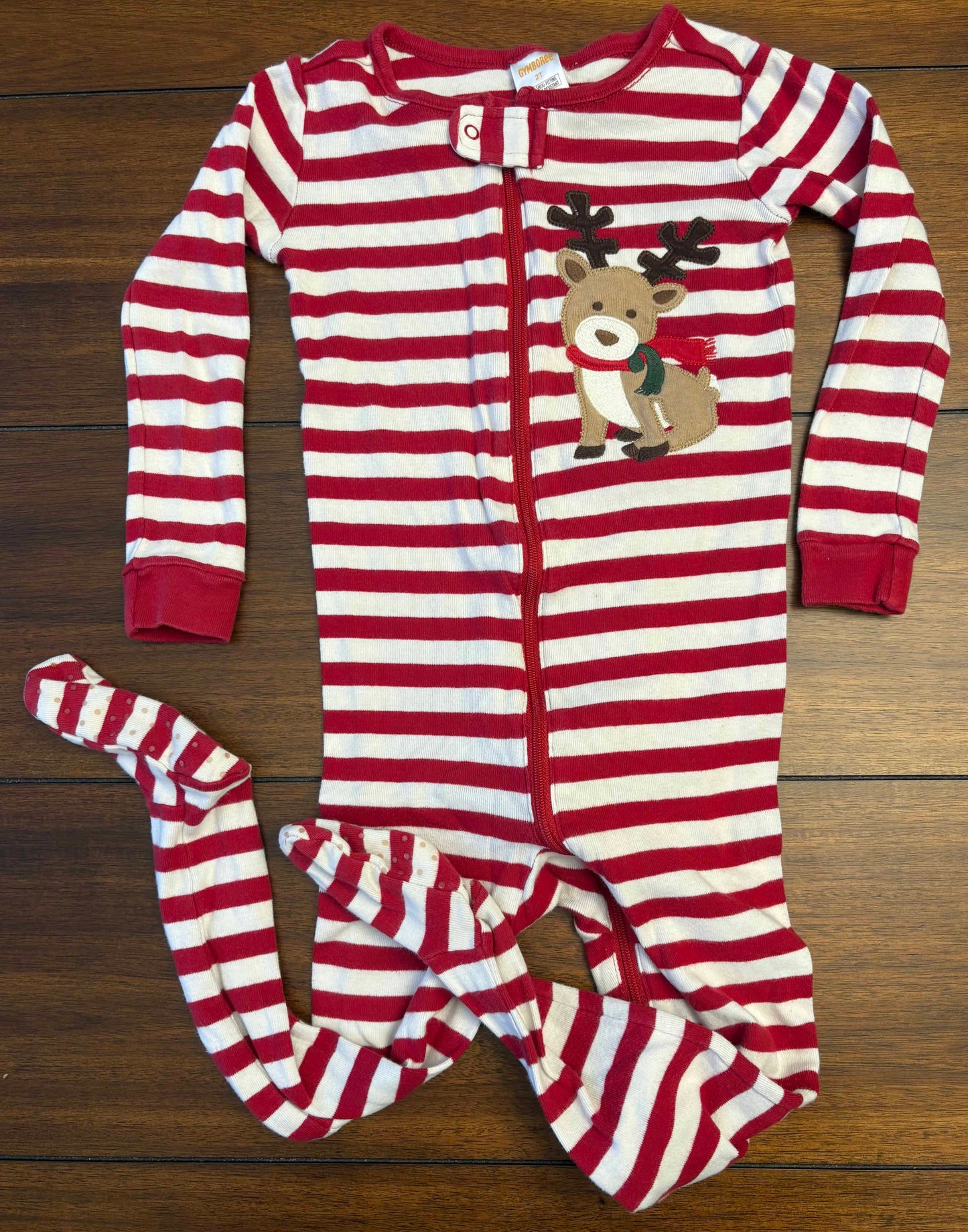 Seller #210 Gymboree Unisex Size 2T Red & White Striped Full Zipper Footed Pajamas