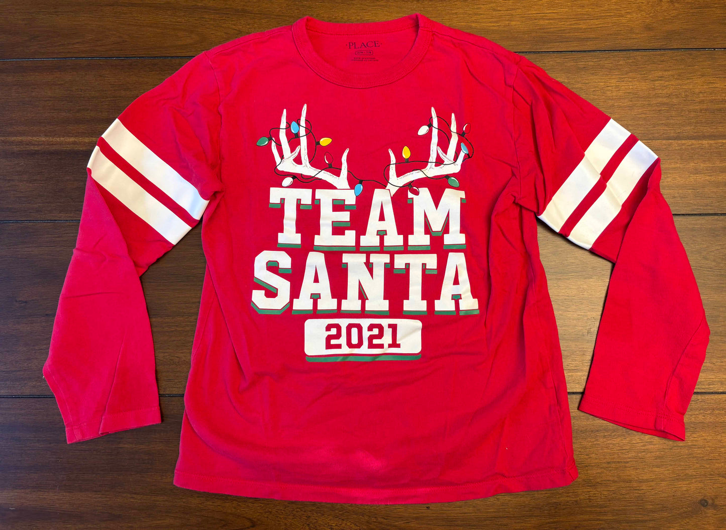 Seller #210 Children's Place Boys Size 7/8 (M) Red 2021 Team Santa Graphic Long Sleeve Top