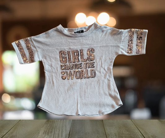 Third Wish Girls Size 12 T-shirt Grey Gold