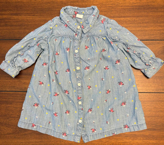 Seller #210  Baby Gap Girls Size 18-24M Light Denim Button Down Dress with Flowers & Star