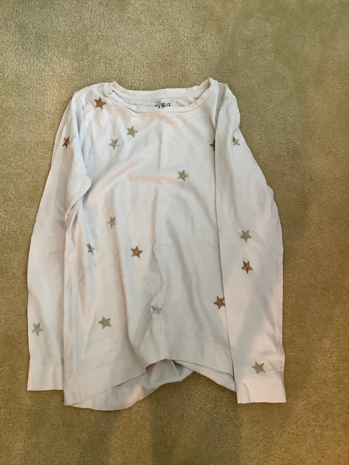 #130 Loft Cream Thin Sweater with Metallic Stars Sz M