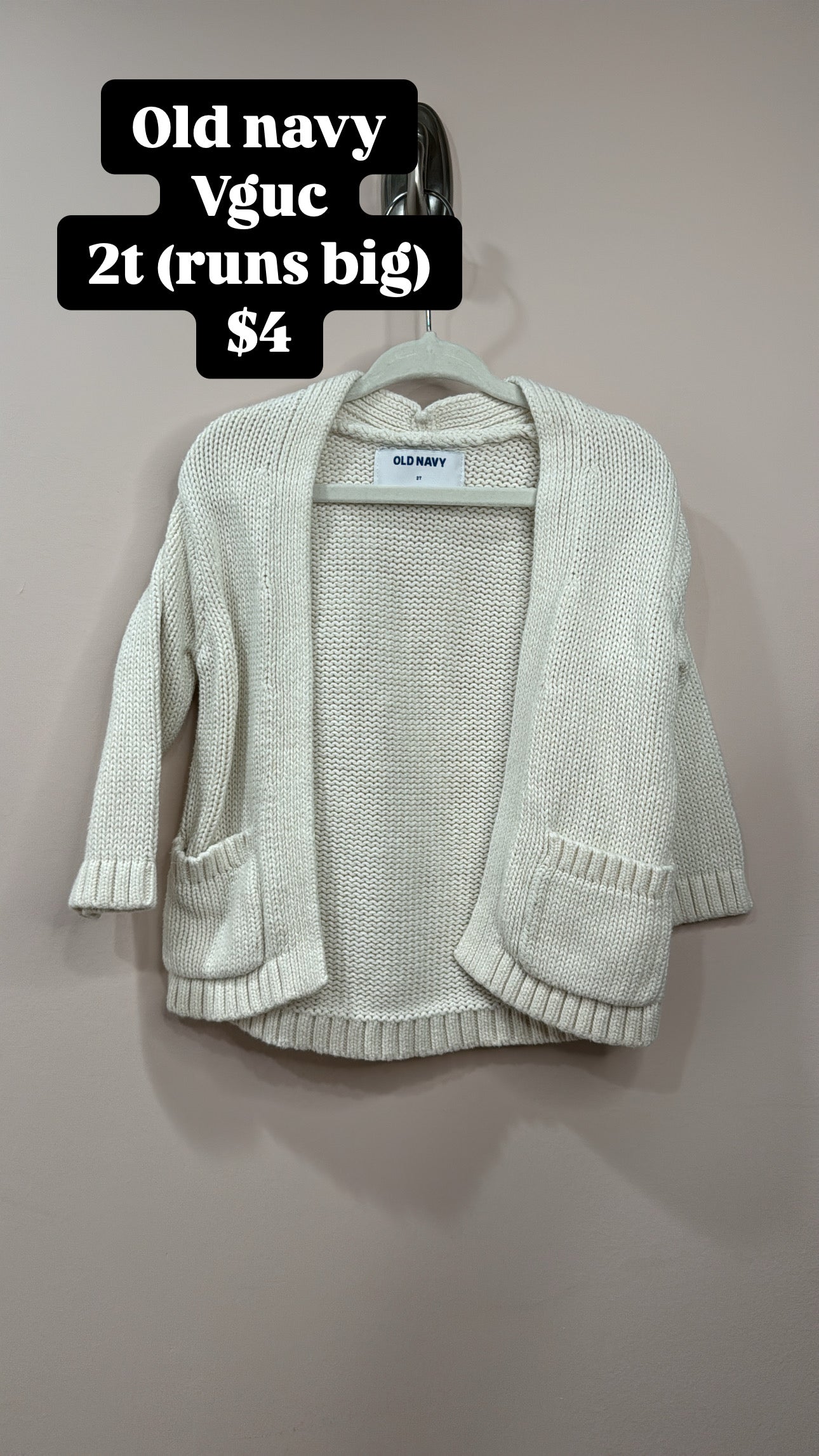 90b old navy 2t chunky cream cardigan