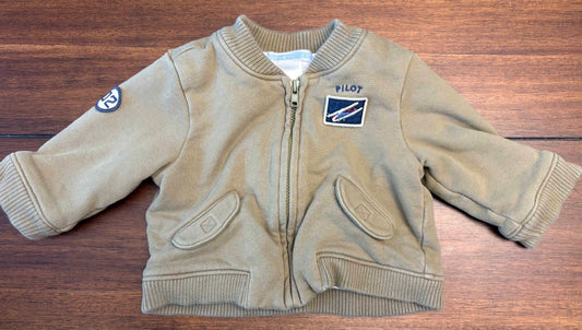 #197 Janie & Jack Boys Size 3-6M Army Green Heavyweight Pilot Zipper Sweatshirt