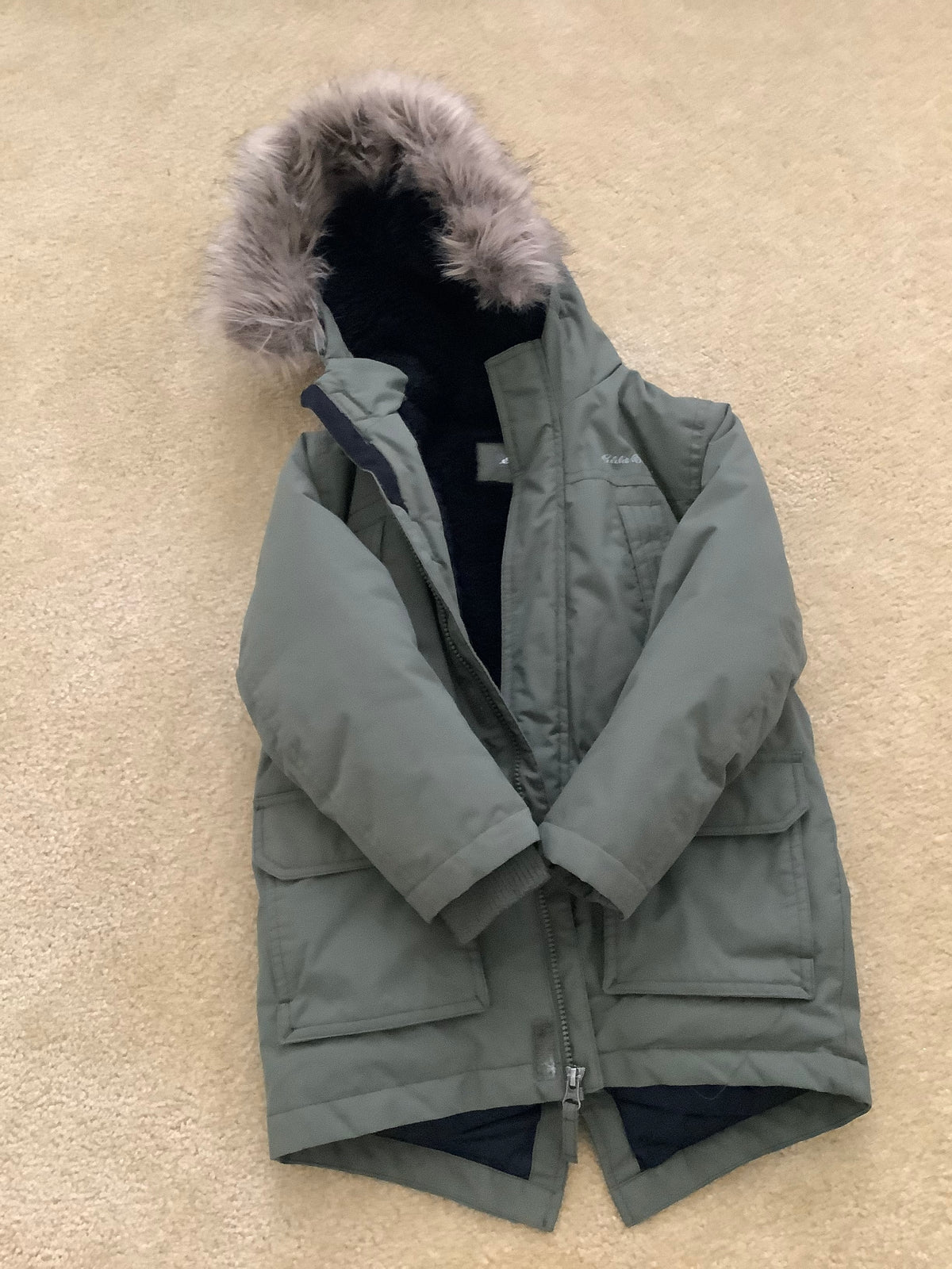 #130 Eddie Bauer Boys Green Parka Sz 5-6