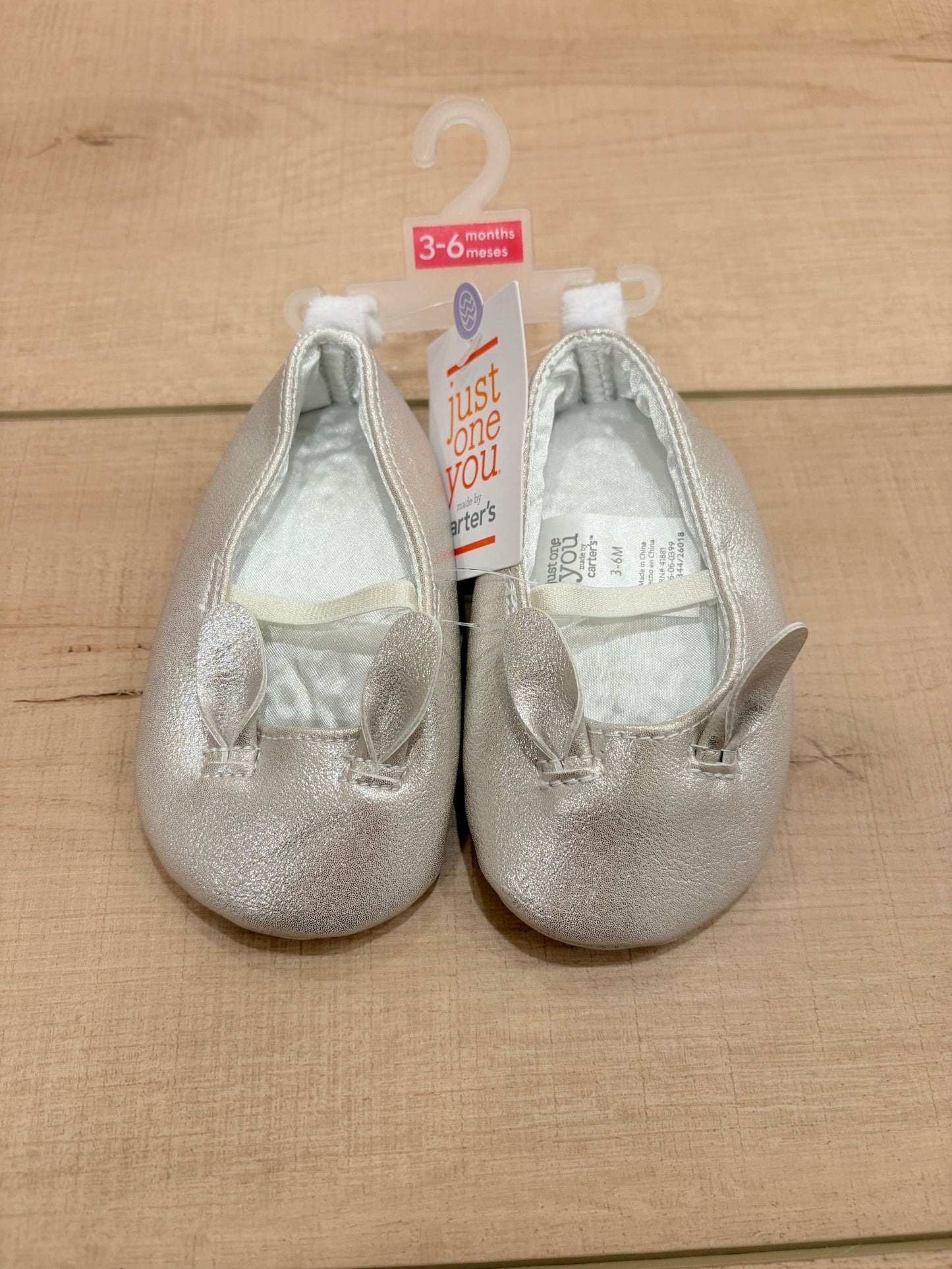 #37 REDUCED-NWT 3-6M Girls Carter's Bunny Ballet Flats Metallic Silver/Champagne