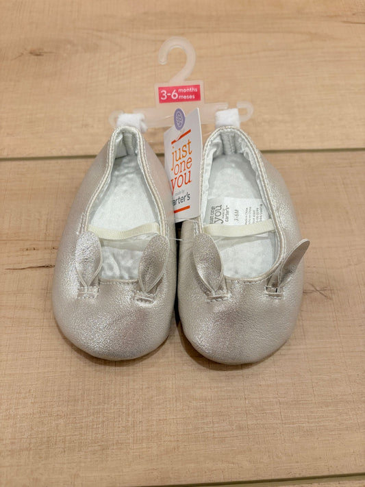 #37 REDUCED-NWT 3-6M Girls Carter's Bunny Ballet Flats Metallic Silver/Champagne