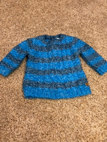 #86A boys 6mo blue stripe sweater, lighter blue and navy