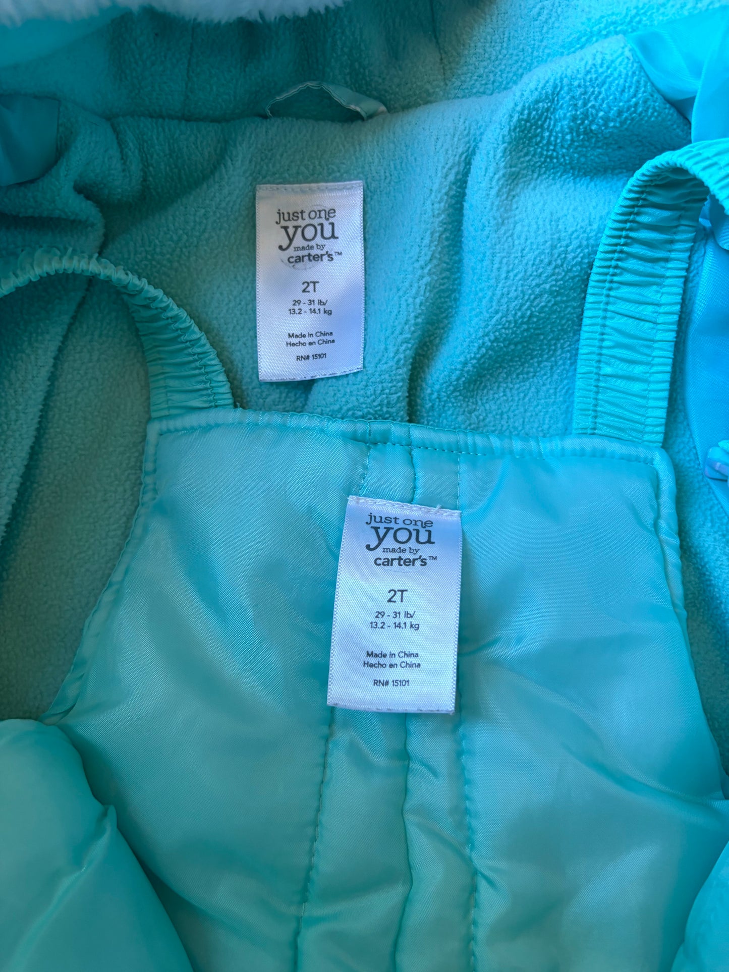 #6 - Carters Girls Teal Snow Suit - Jacket and Snow Pants - 2T