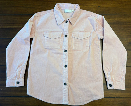 Seller #210 Eco Threads Girls Size 10/12 (M) Light Pink Corduroy Long Sleeve Button Down Shirt NWOT