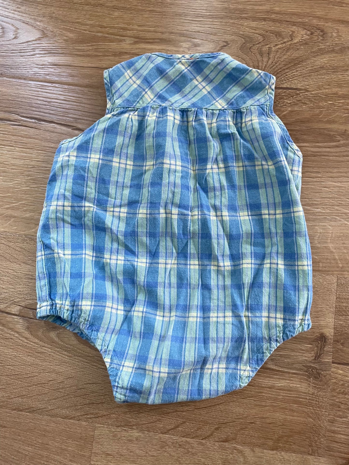 #6 - Girls Sleeveless Onesie, Blue/Green, 6-9 months