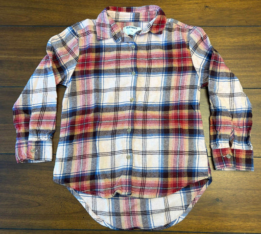 Seller #210 Old Navy Girls Size 8 (M) Pink & Blue Plaid Long Sleeve Flannel Button Down Shirt