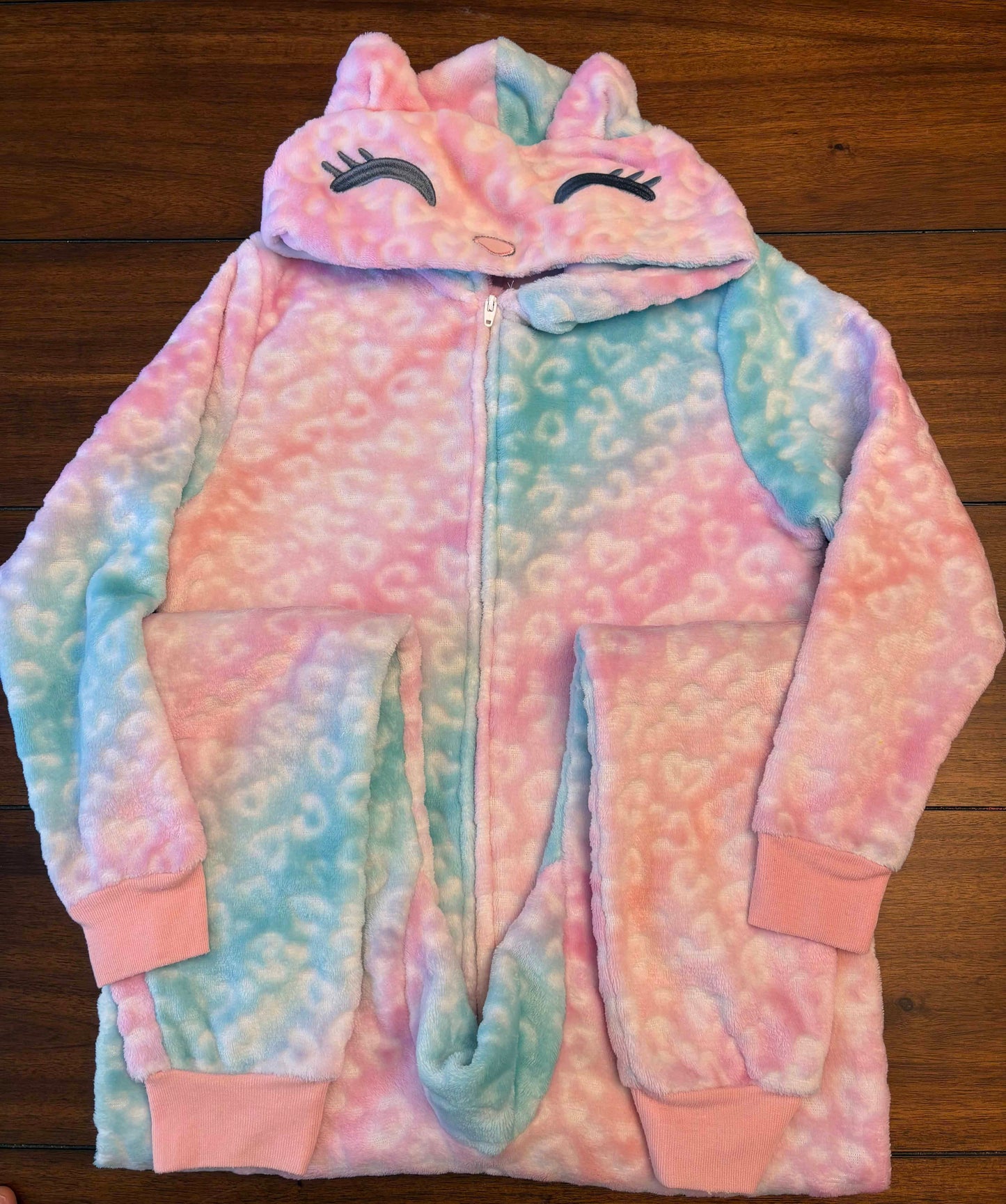 Seller #210 St Eve Kids Girls Size 7/8 (S) Pink Hooded Fleece Cat Zip Up Onesie