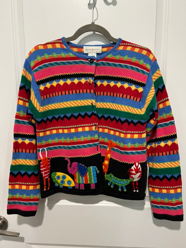 Seller #76 - Vintage Susan Bristol Cardigan Sweater Animals Safari Women Size Medium