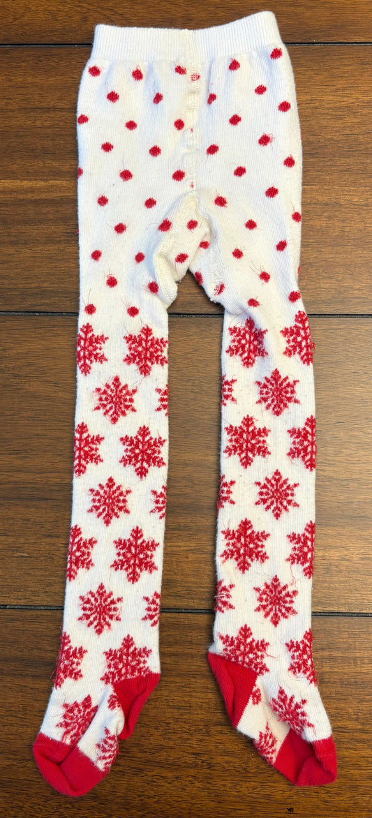 Seller #210 Hanna Andersson Girls Size 2 -3 (80/90) White Footed Tights with Red Glitter Snowflakes