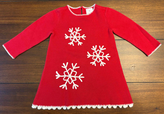Seller #210 Hanna Andersson Girls Size 2 (80) Red Sweater Dress with White Embroidered Snowflakes