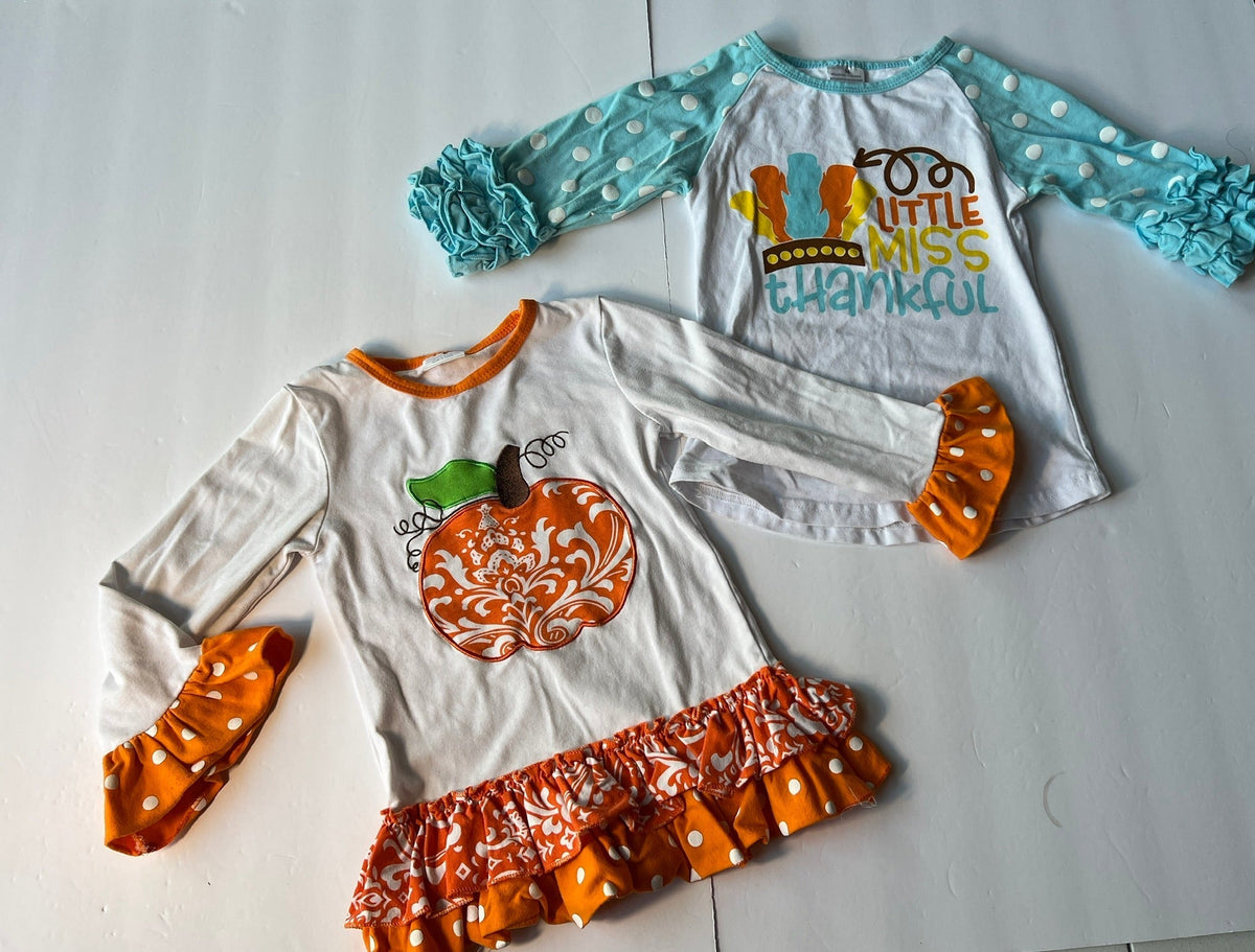 #141 Girls 4T Holiday Shirt Bundle Ghost, pumpkin and Turkey Little Miss Thankful