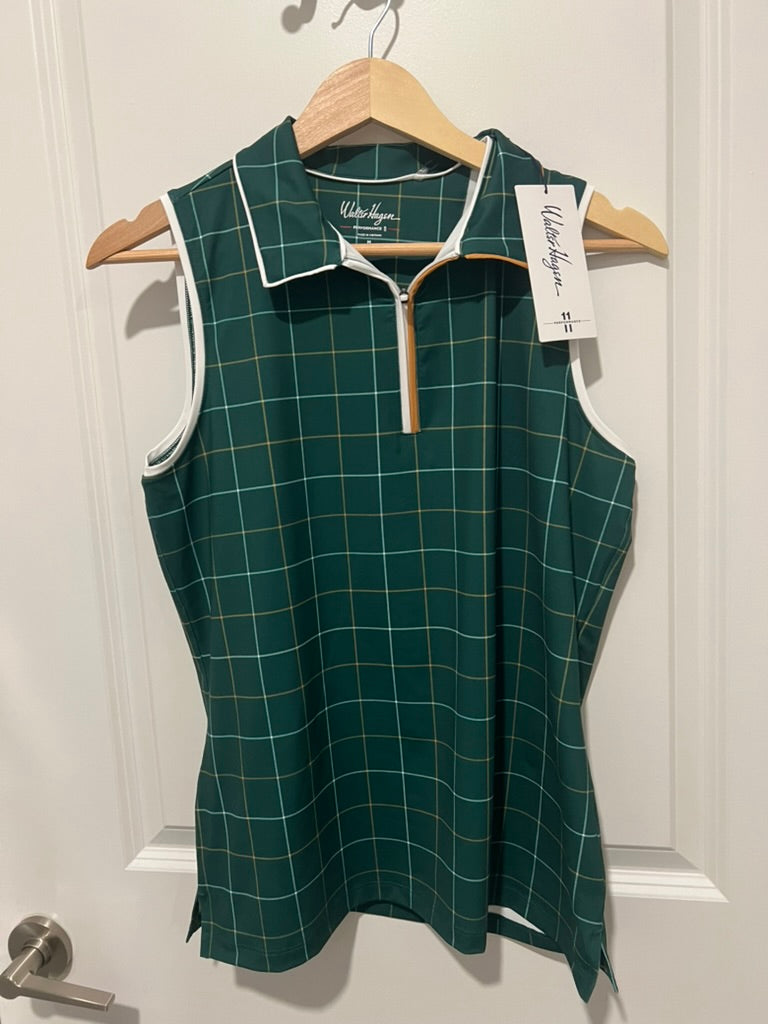 Seller #76 - Walter Hagen Womens P11 Sleeveless Golf Polo Forest Green Plaid Medium NWT $60
